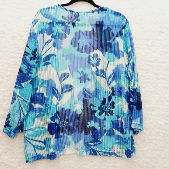 Cardigan Open Size XL Navy Aqua Royal Grandma Chic Coastal Resort Bloomcore - Picture 2 of 10